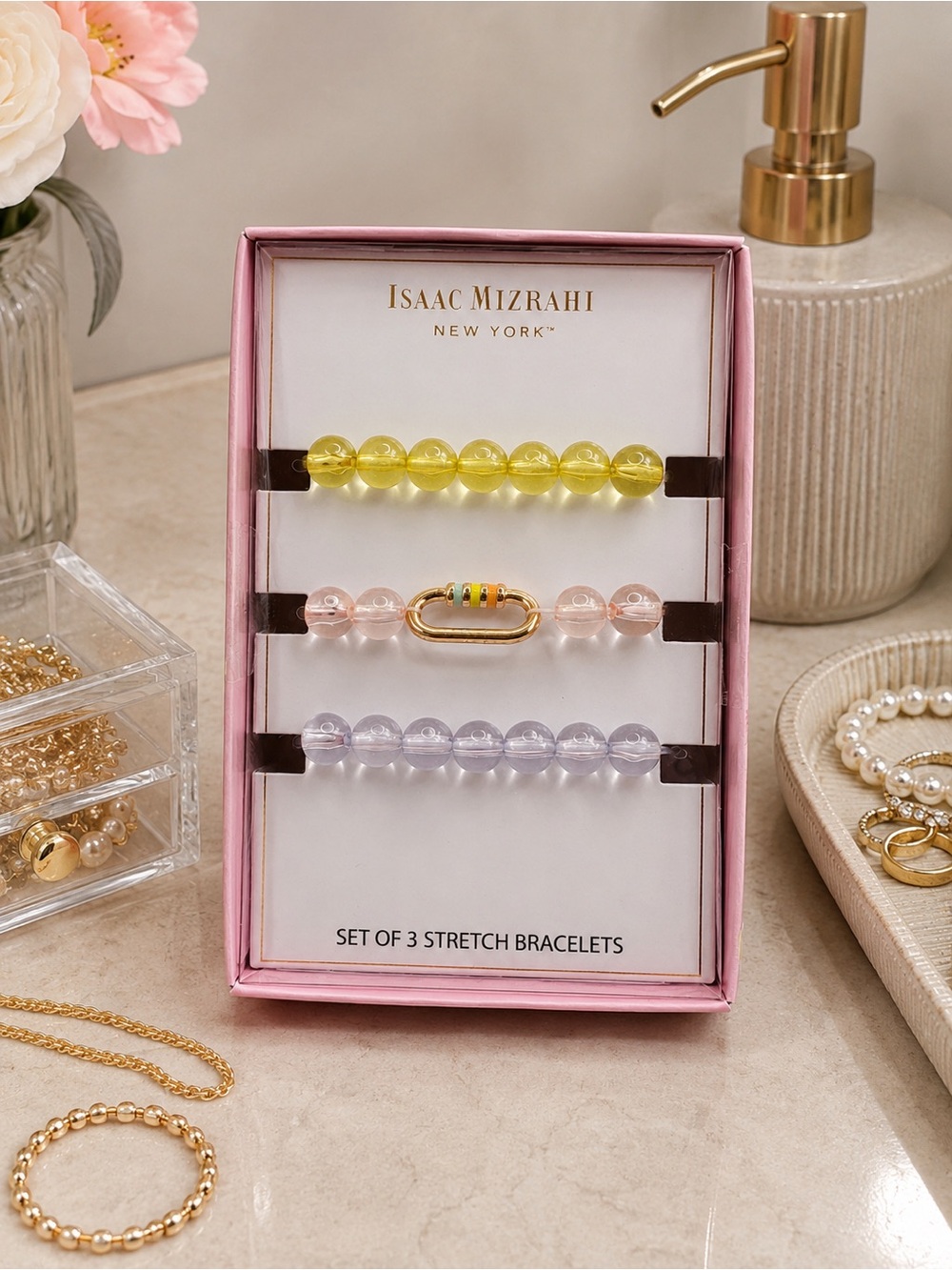 Isaac Mizrahi New York Set of 3 Beaded Stretch Bracelets (BR222BN)